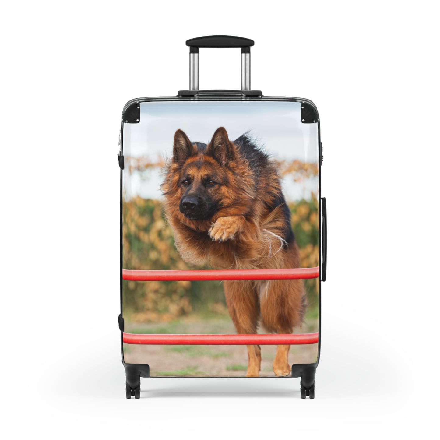 Dog Lover Suitcase Featuring a Long Coat German Shepherd Jumping An Agility Fence