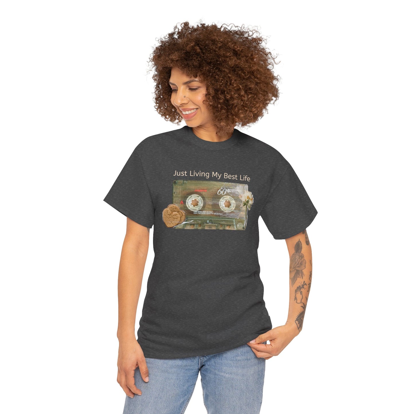 Just Living My Best Life Tee, Vintage Cassette T-Shirt, Casual Wear, Gift for Friends, Music Lover's Apparel