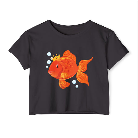 Cute Orange Fish Festival Vibes Crop Top, Summer Crop Tee, Cute Graphic Top, Beachwear, Fun Party Apparel
