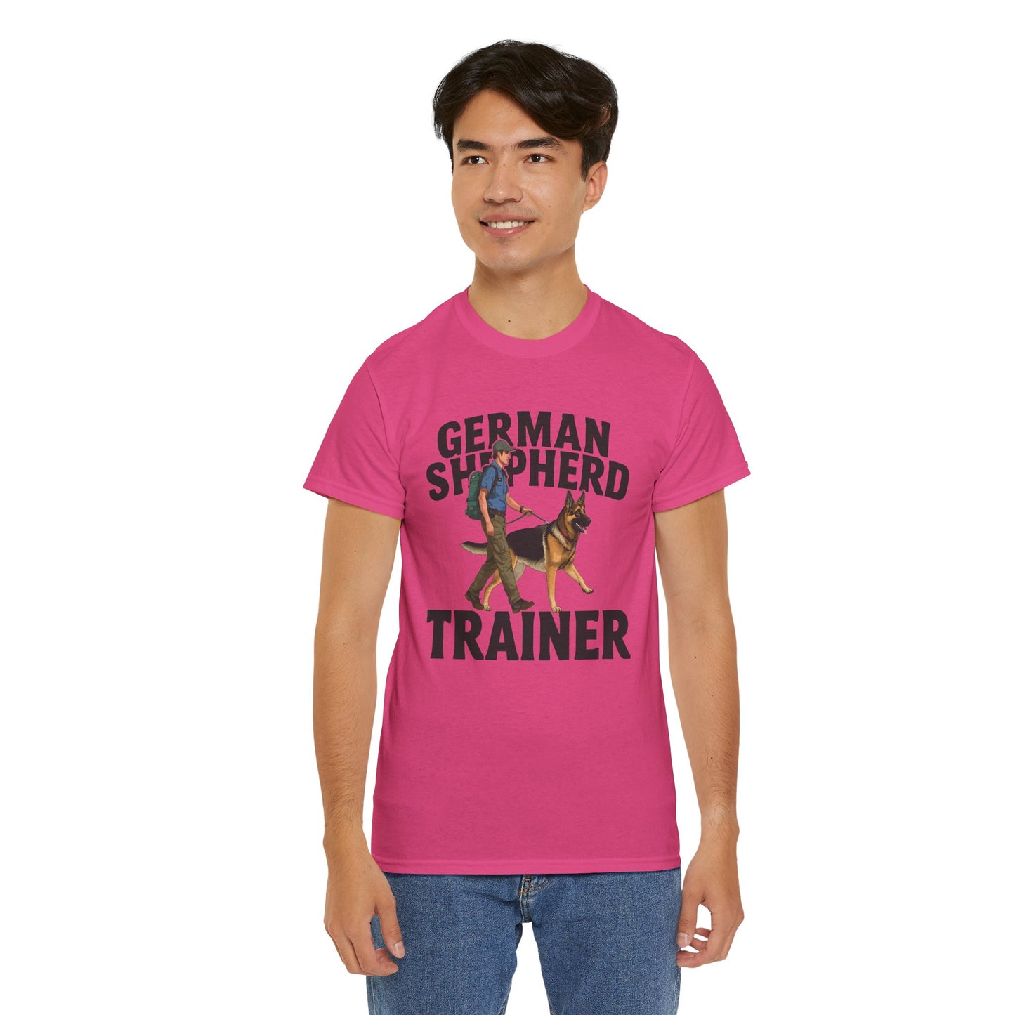 German Shepherd Trainer Tee - Man Holding a German Shepherd | Dog Lover Gift