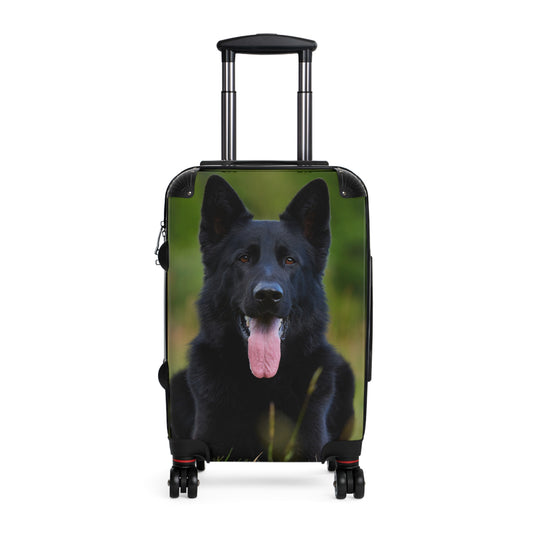 Personalized Dog-Themed Suitcase Featuring Black German Shepherd Resting on the Grass Leaving Tongue Out