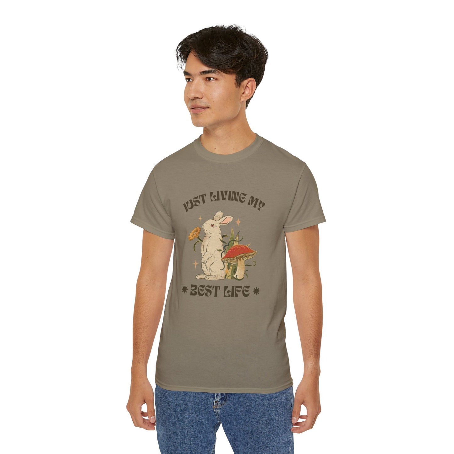 Unisex Ultra Cotton Tee - Just Living My Best Life Bunny Design, Cute Rabbit Shirt, Gift for Animal Lovers, Spring Fashion