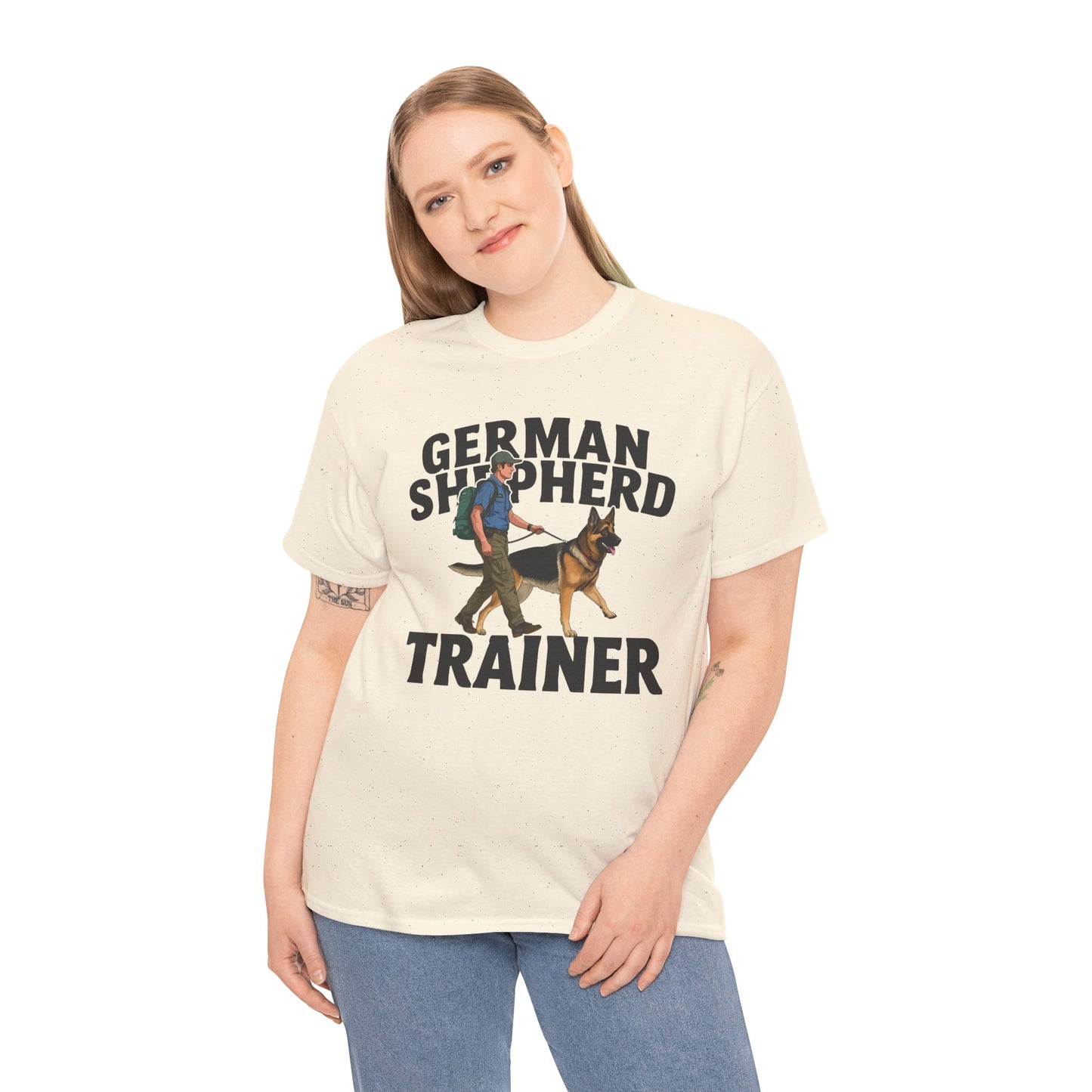 German Shepherd Trainer Tee - Man Holding a German Shepherd | Dog Lover Gift