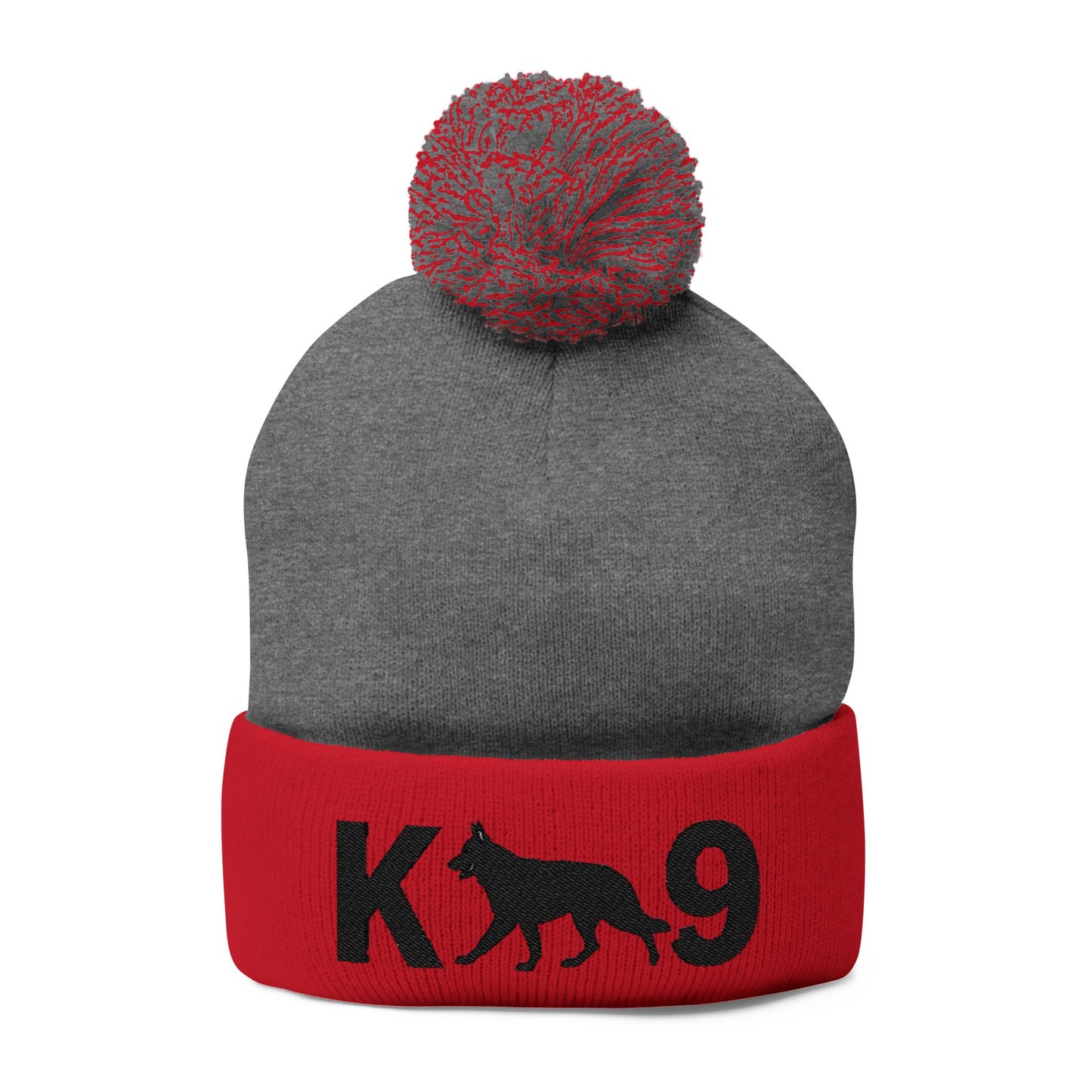 Embroidered K9 Pom-Pom Knit Cap - German Shepherd Design | Winter Beanie, Dog Lover Gift