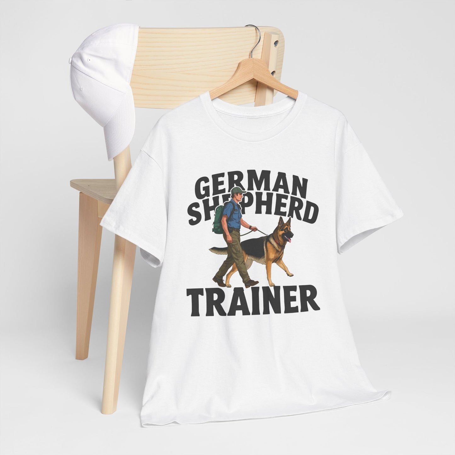 German Shepherd Trainer Tee - Man Holding a German Shepherd | Dog Lover Gift
