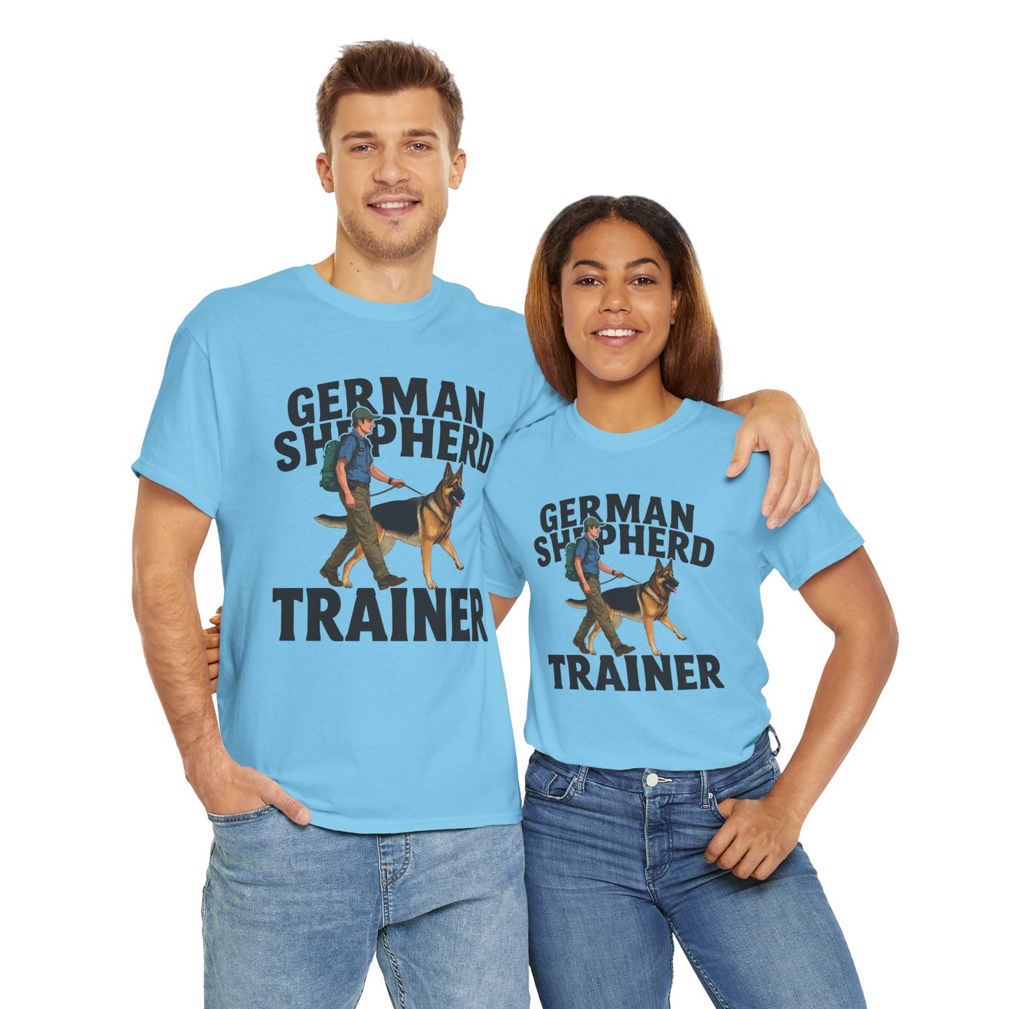 German Shepherd Trainer Tee - Man Holding a German Shepherd | Dog Lover Gift