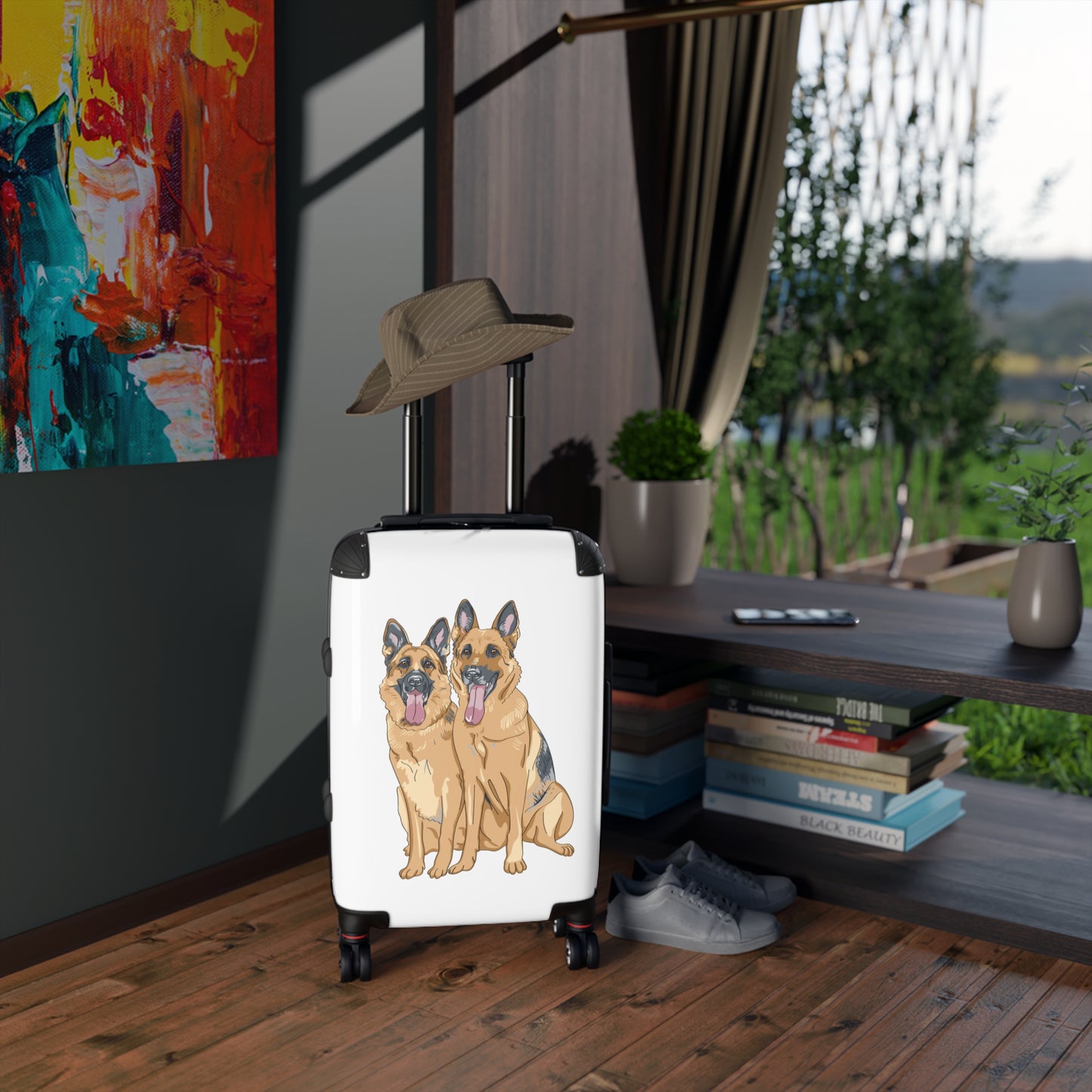Dog Lover Suitcase Featuring Two German Shepherds Sloppily Sitting
