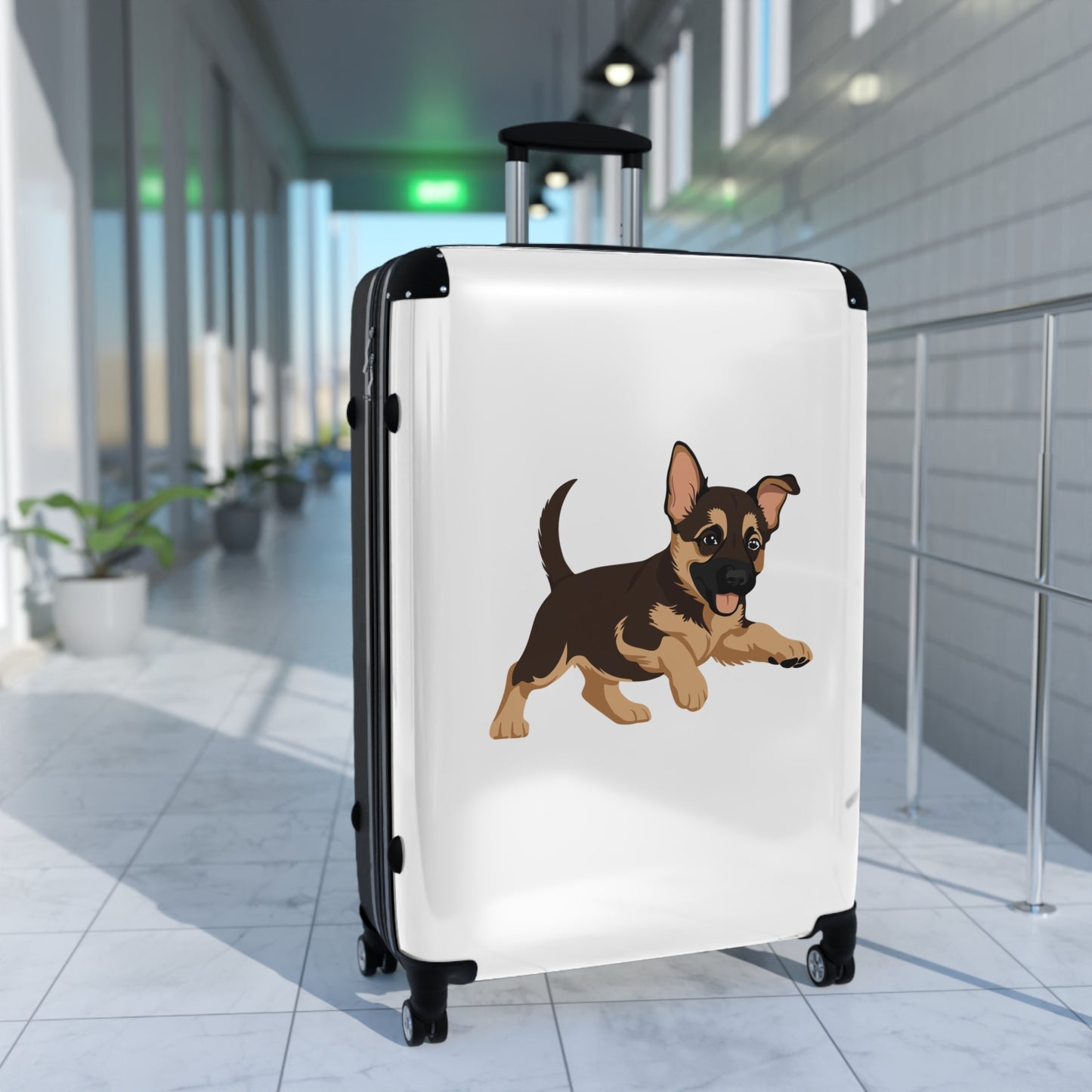 Dog  Lover Travel Suitcase Featuring a Graphic of Cute Playing German Shepherd Puppy