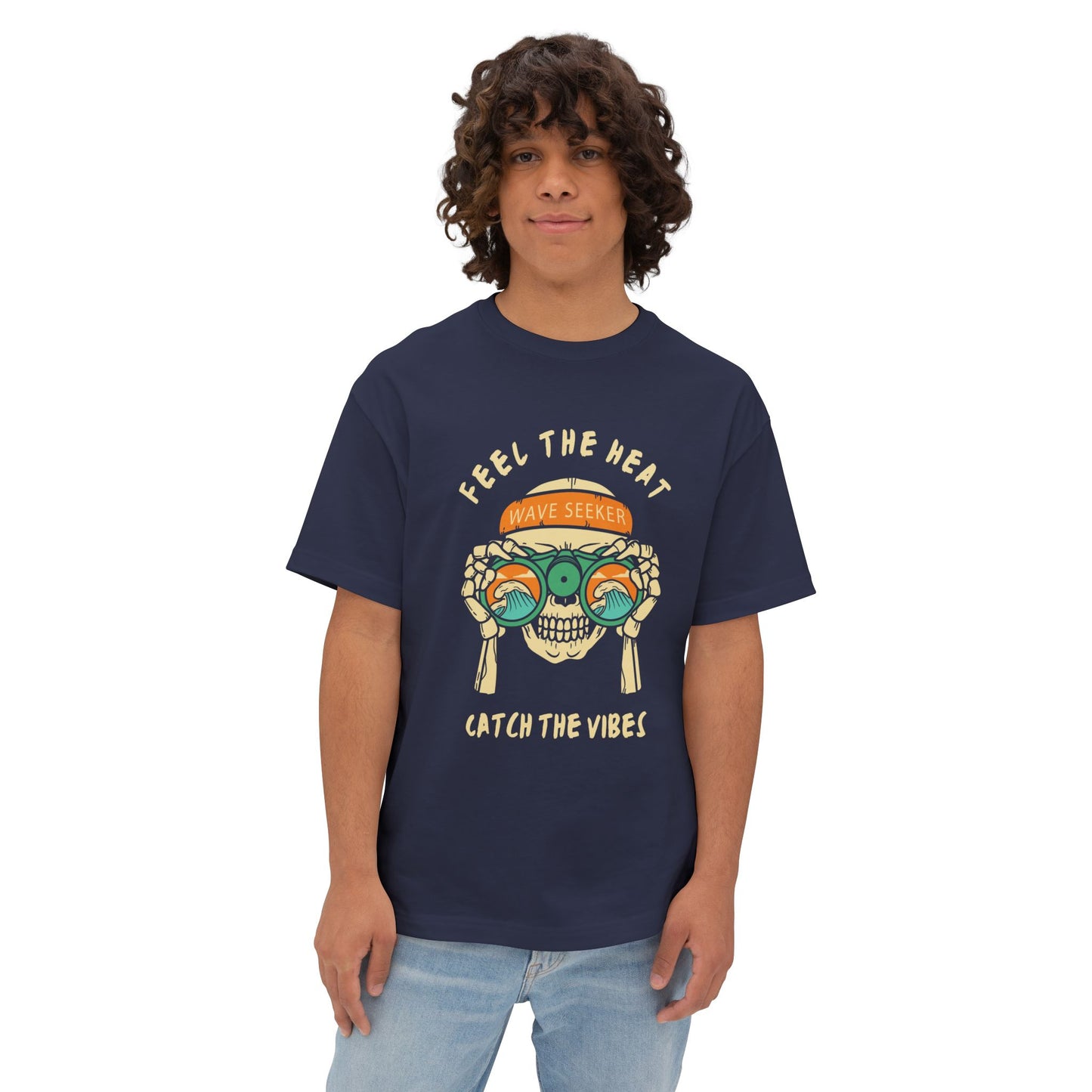 Feel The Heat Catch the Vibes Boxy Tee | Unisex Oversized T-Shirt, Beachwear, Surfing Apparel, Summer Tees, Gifts for Wave Seekers
