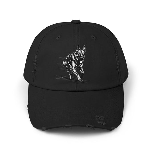 Black Distressed Agility German Shepherd Dog Cap | Unisex Pet Lover Hat, Outdoorsy Style, Casual Wear, Animal Lover Accessory