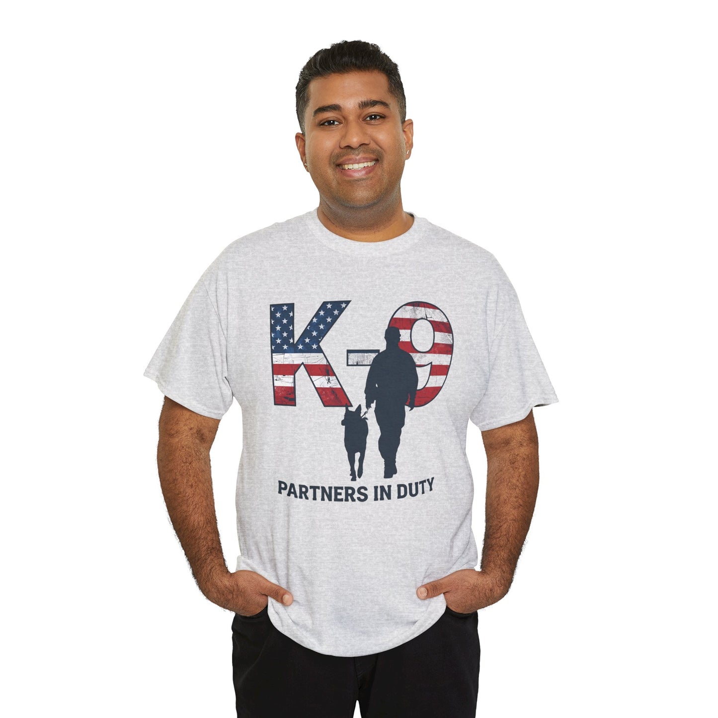 Patriotic K-9 T-Shirt - Partners in Duty Tee | Unisex Heavy Cotton Tee for Dog Lovers, Military Support, Gifts for Dog Handlers