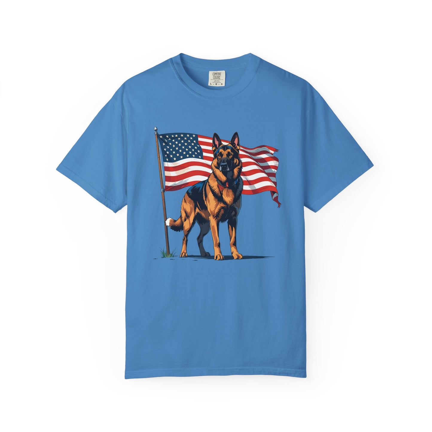 Patriotic German Shepherd Dog T-Shirt, Unisex Garment-Dyed Tee, Dog Lover Gift, US Independence Day Apparel, Casual Wear for Pet Lovers