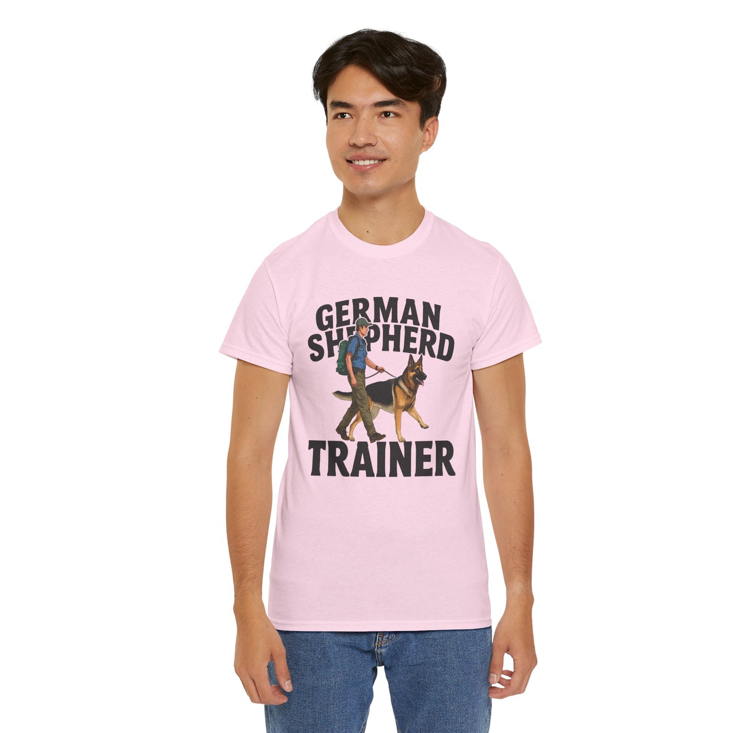 German Shepherd Trainer Tee - Man Holding a German Shepherd | Dog Lover Gift