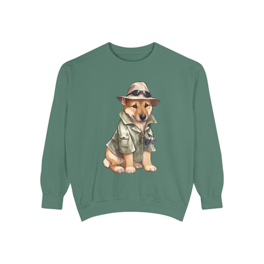 Unisex Dog Lover Sweatshirt With a Graphic of German Shepherd Wearing Detector's Hat and Costume