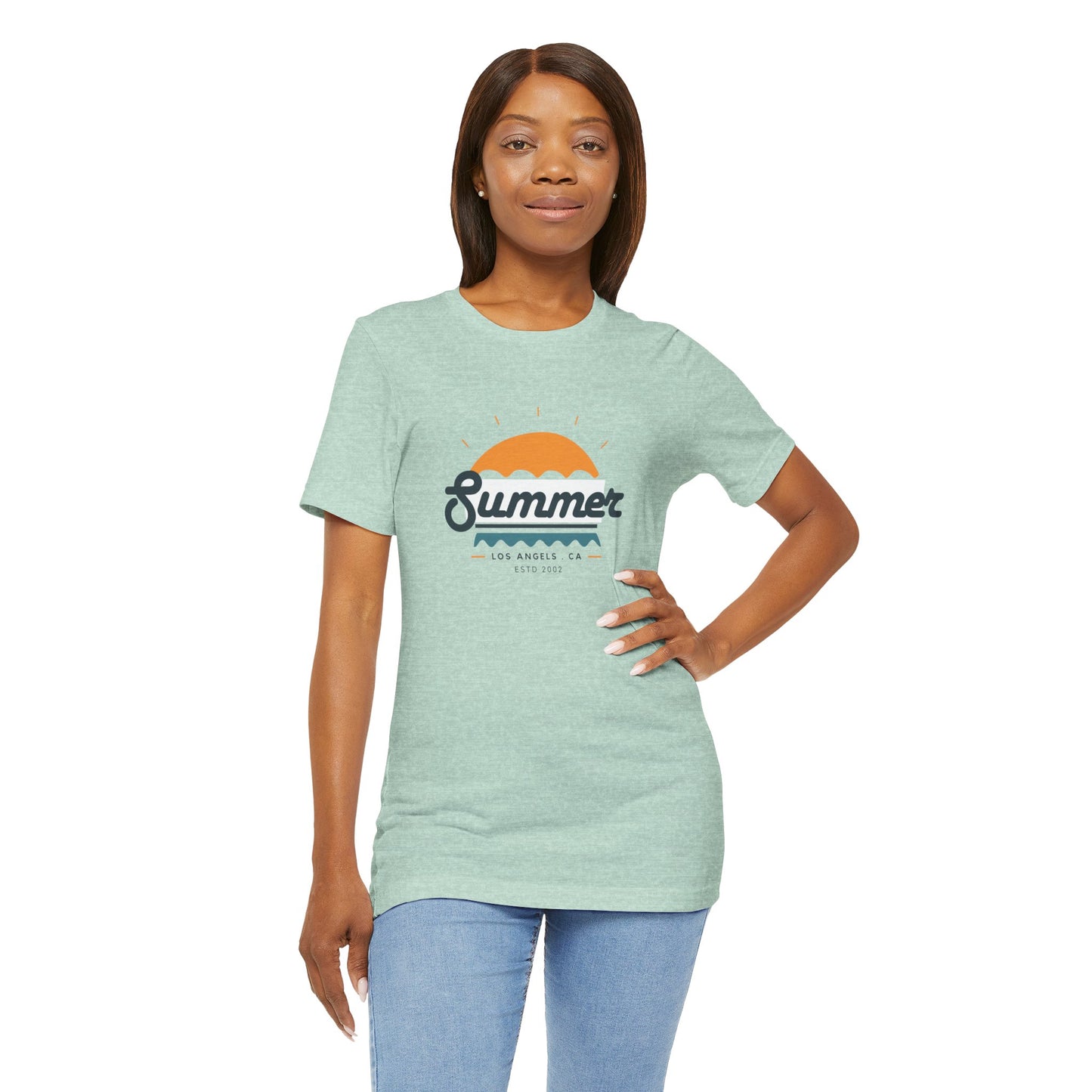 Summer Vibes Unisex Jersey Short Sleeve Tee, Beach Shirt, Casual Summer Wear, Gift for Friends, Coastal Adventure Top, LA Style Tee