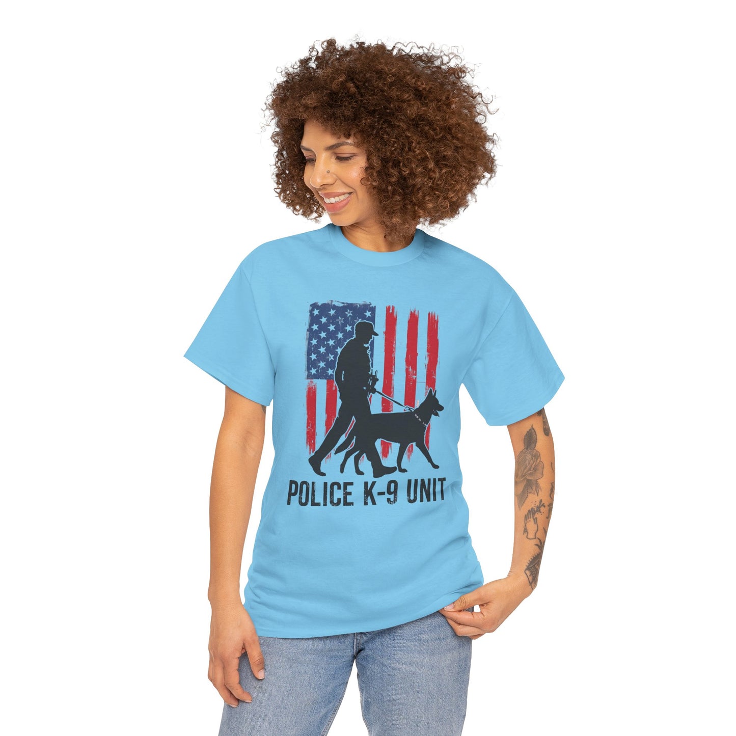 Patriotic Police K-9 Unit Heavy Cotton Tee, Unisex Cotton Shirt for Dog Lovers, Law Enforcement Apparel, Gifts for Police Officers