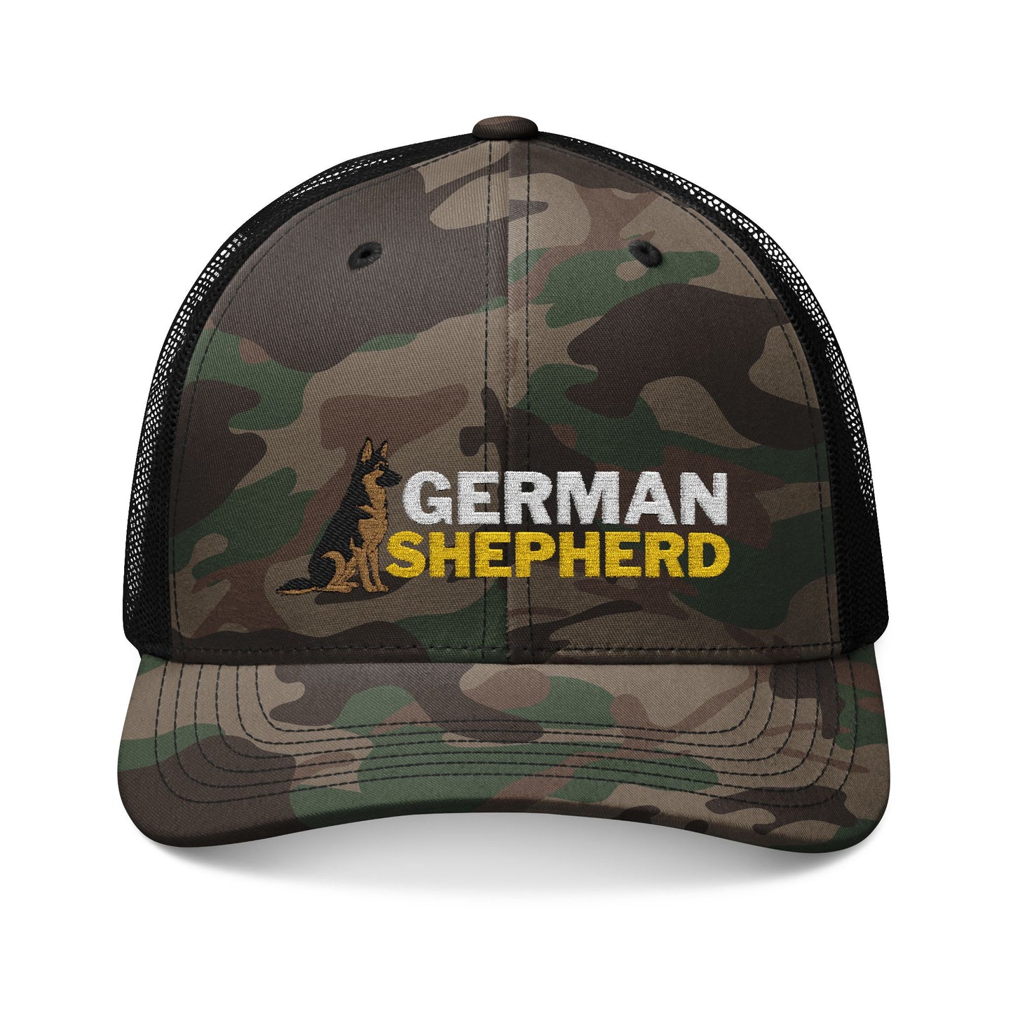 German Shepherd Camouflage Embroidered Trucker Hat - Perfect Gift for Dog Lovers