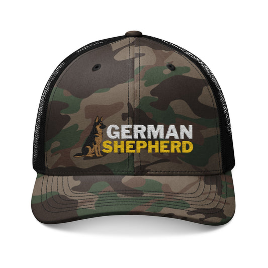 German Shepherd Camouflage Embroidered Trucker Hat - Perfect Gift for Dog Lovers