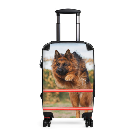 Dog Lover Suitcase Featuring a Long Coat German Shepherd Jumping An Agility Fence