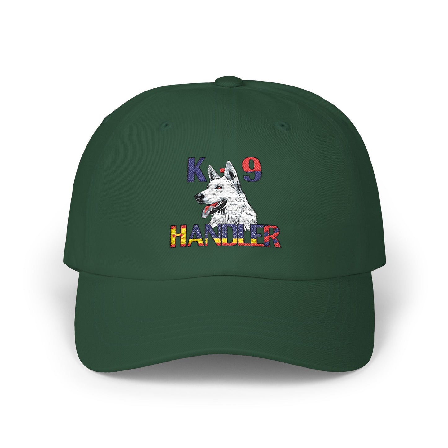 Embroidered Police Themed K9 Handler Classic Dad Cap Featuring a White German Shepherd