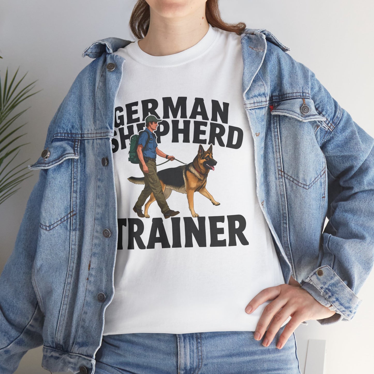 German Shepherd Trainer Tee - Man Holding a German Shepherd | Dog Lover Gift