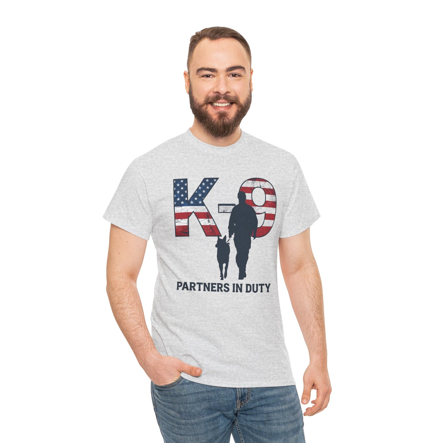 Patriotic K-9 T-Shirt - Partners in Duty Tee | Unisex Heavy Cotton Tee for Dog Lovers, Military Support, Gifts for Dog Handlers