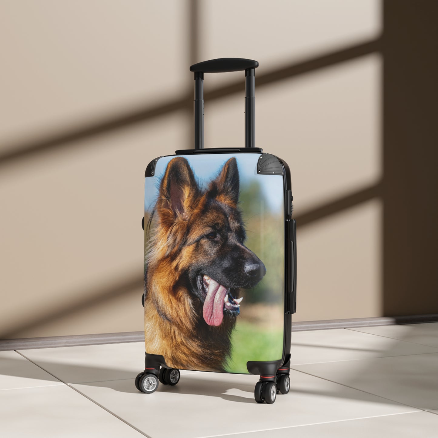 Dog Lover Suitcase Featuring a Long Coat German Shepherd Puppy  With a Hanging Tongue Looking Somewhere