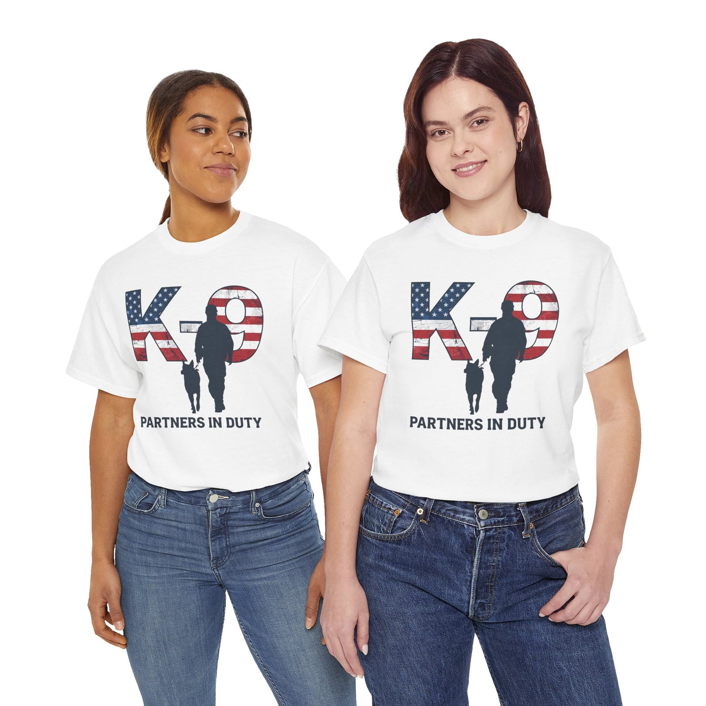 Patriotic K-9 T-Shirt - Partners in Duty Tee | Unisex Heavy Cotton Tee for Dog Lovers, Military Support, Gifts for Dog Handlers