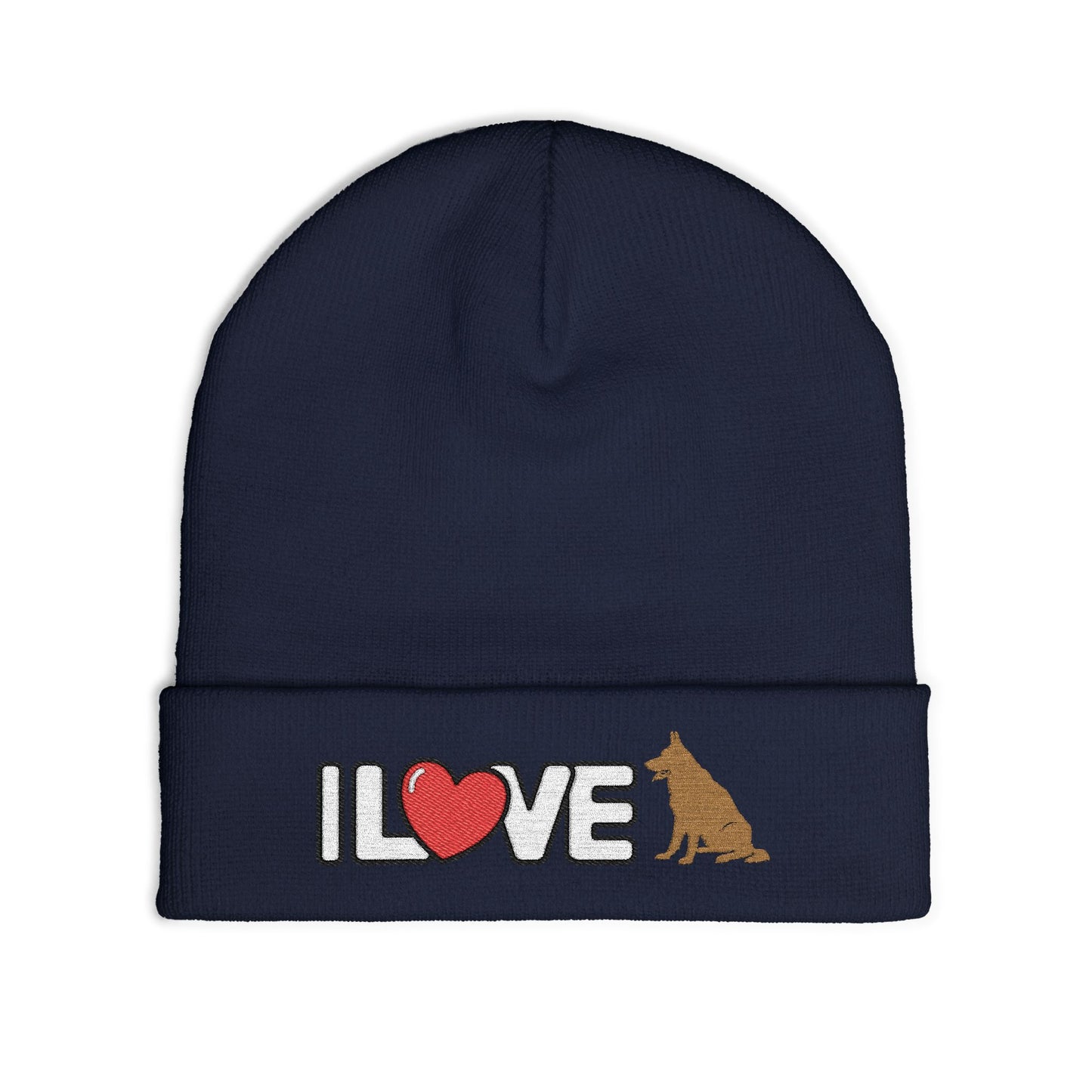 Cozy Dog Lover Knit Beanie with Embroidery - I Love German Shepherd, Winter Hat
