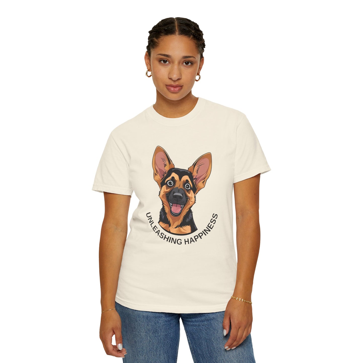 Happy Dog Graphic Tee, Unisex German Shepherd Puppy T-Shirt - Unleashing Happiness, Pet Lover Gift, Animal Lovers Apparel, Unique Dog Lover Shirt