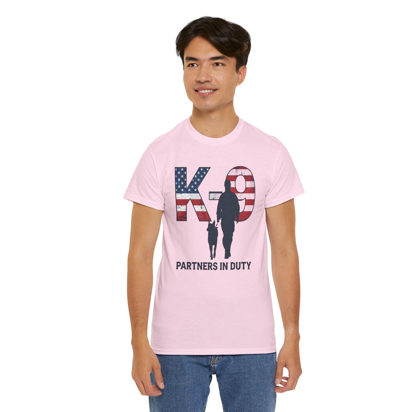 Patriotic K-9 T-Shirt - Partners in Duty Tee | Unisex Heavy Cotton Tee for Dog Lovers, Military Support, Gifts for Dog Handlers