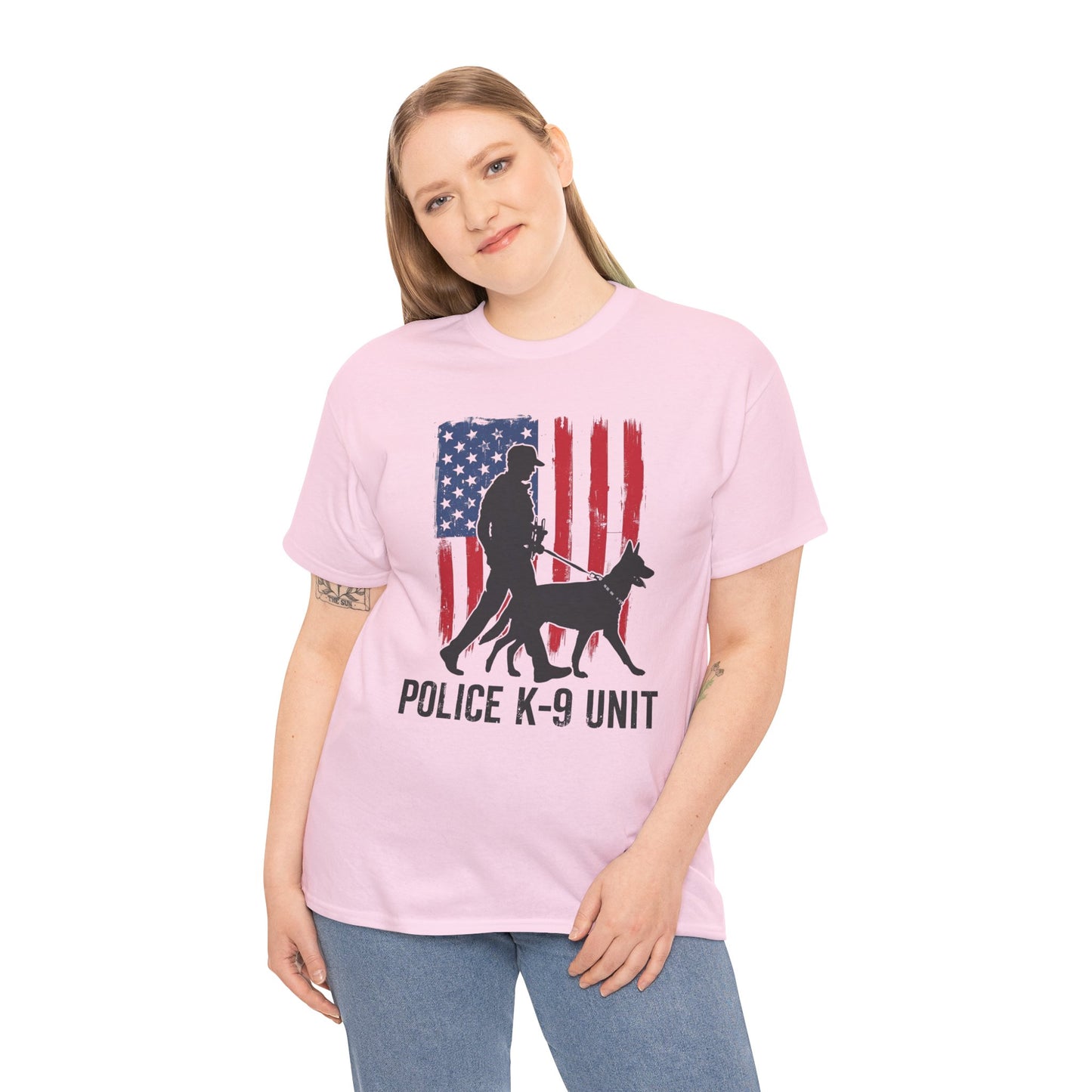 Patriotic Police K-9 Unit Heavy Cotton Tee, Unisex Cotton Shirt for Dog Lovers, Law Enforcement Apparel, Gifts for Police Officers