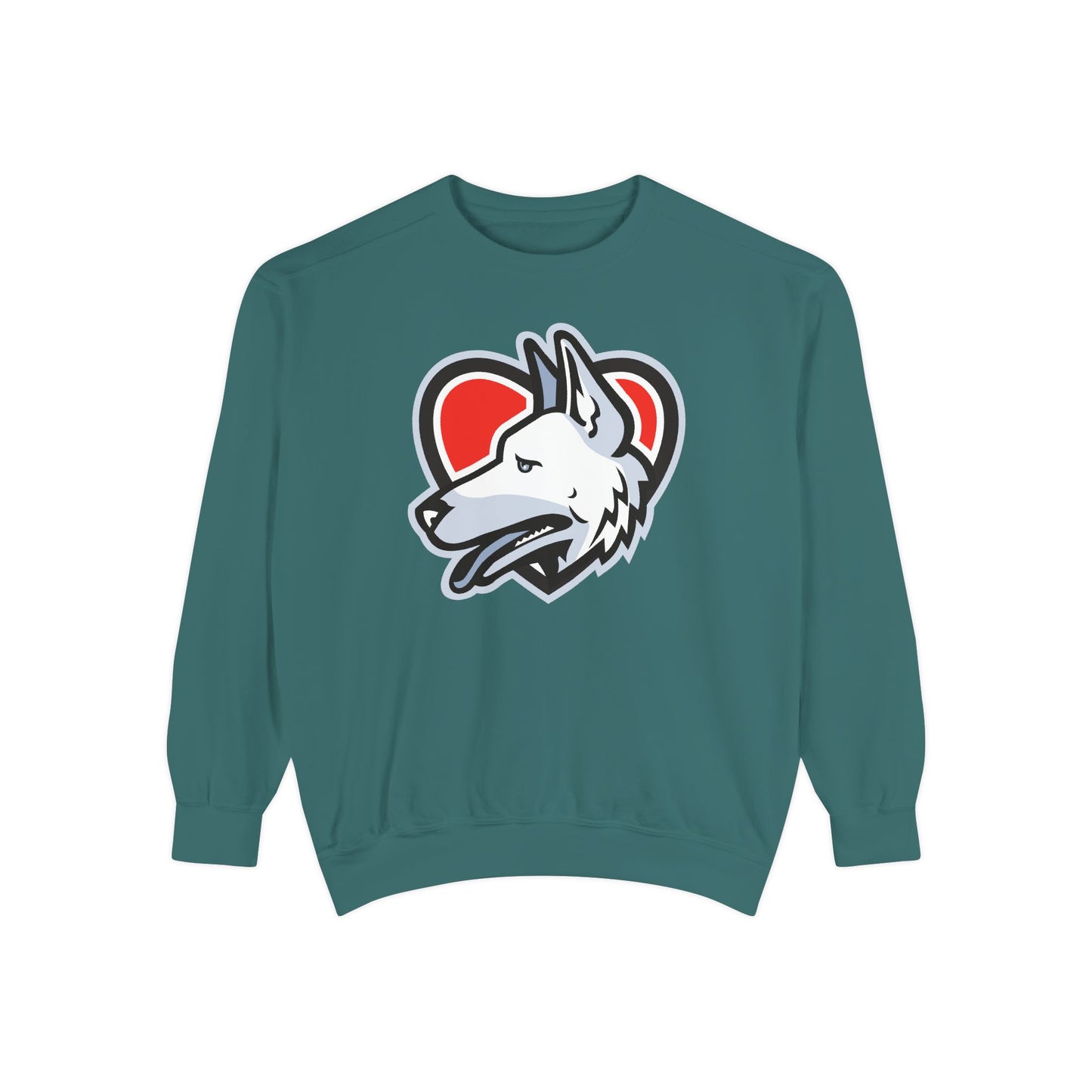Unisex Dog Lover Sweatshirt With a Close Up Graphic of German Shepherd Placed Inside Red Heart