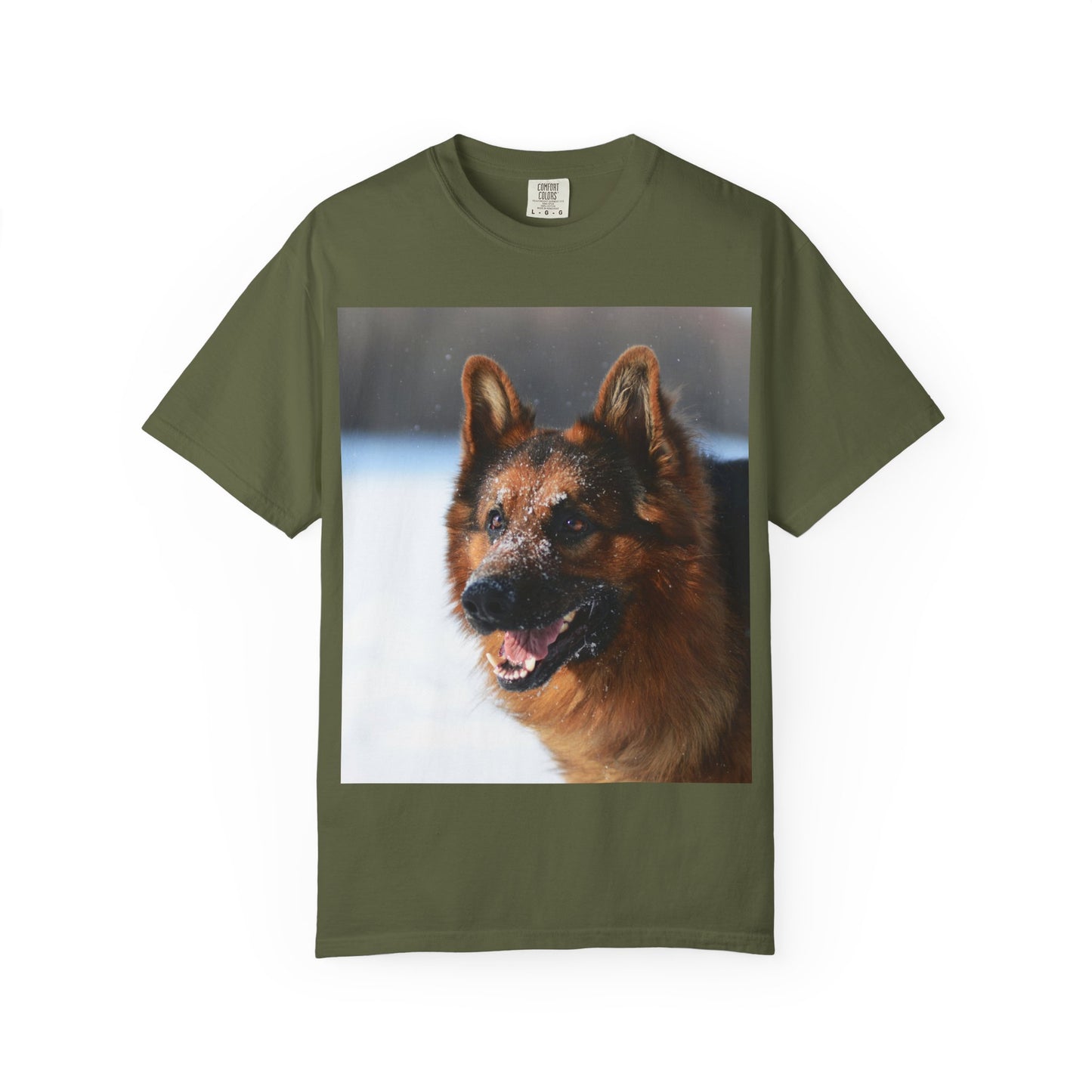 Unisex Dog Photograph T-Shirt - Giant German Shepherd In the Snow