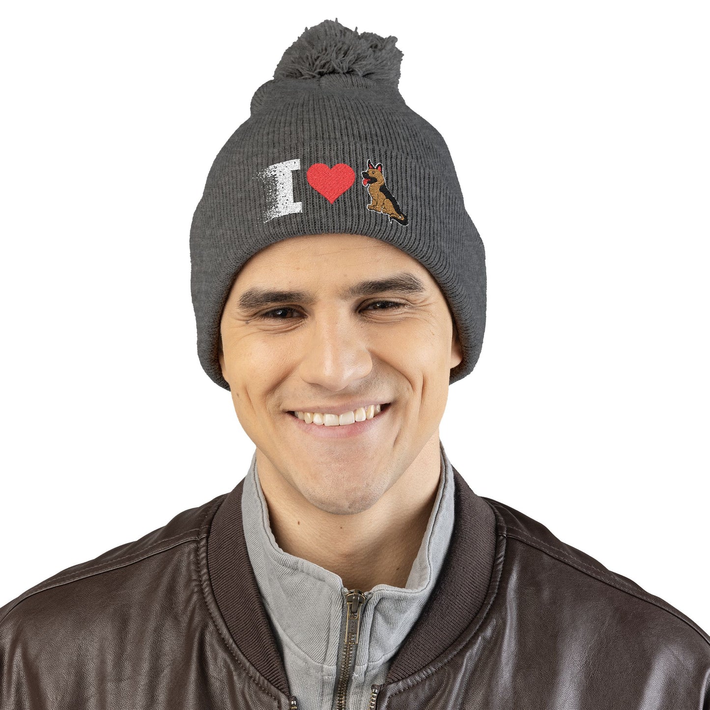 I Love My German Shepherd Embroidered Pom-Pom Knit Cap