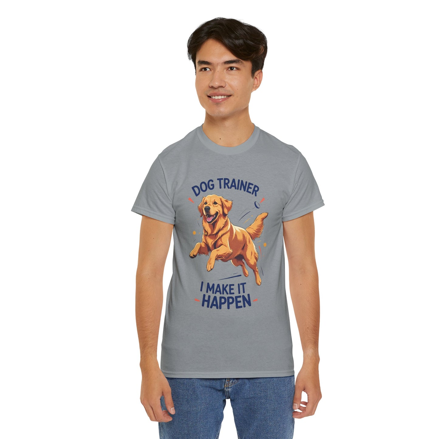 Dog Trainer Unisex Heavy Cotton Tee - I Make It Happen, Golden Retriever, Training Sessions, Gifts, Casual Wear, Animal Enthusiasts