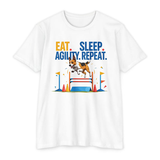 Unisex Agility Dog Lover T-shirt, Eat Sleep Agility Repeat Shirt, Pet Owner Gift, Dog Agility Apparel