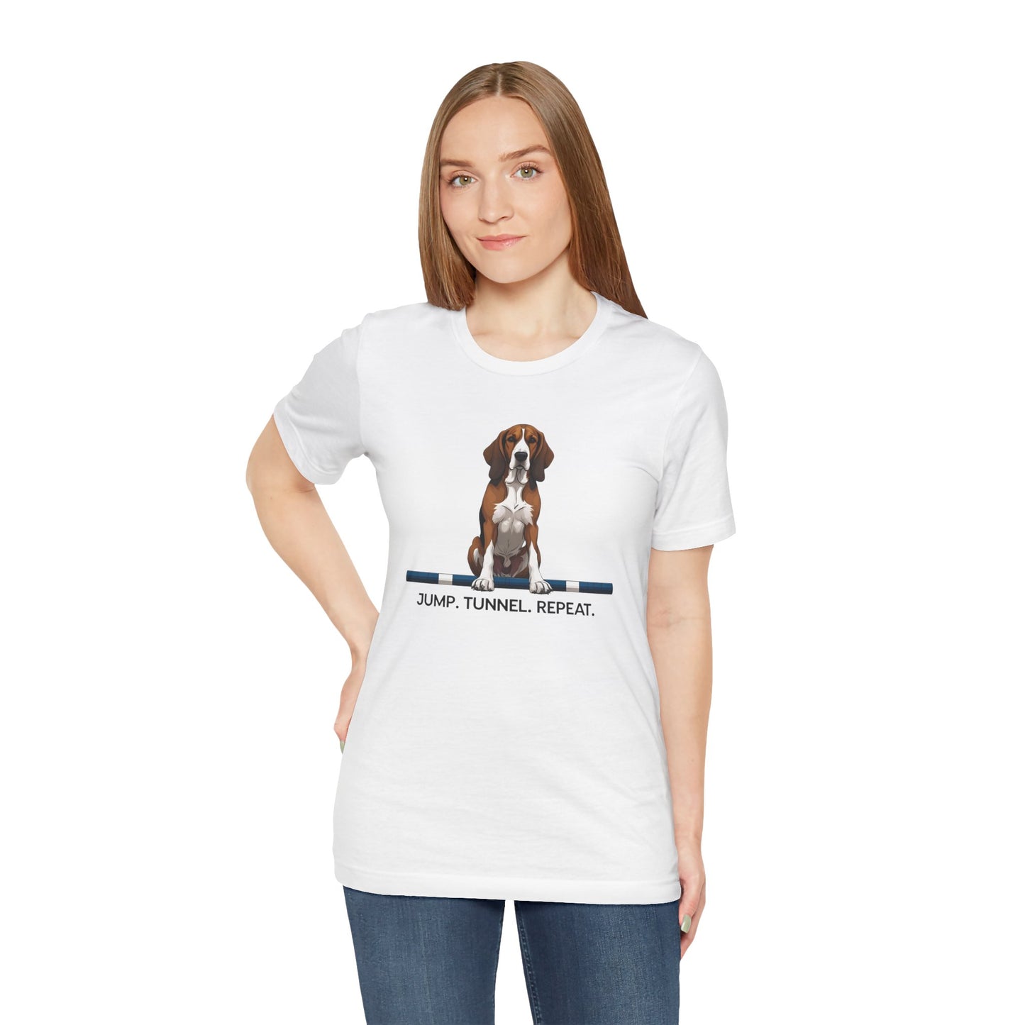 Dog Agility Tee, Fun Pet Lover Shirt, Jump Tunnel Repeat T-Shirt, Dog Enthusiast Apparel, Gift for Dog Owners