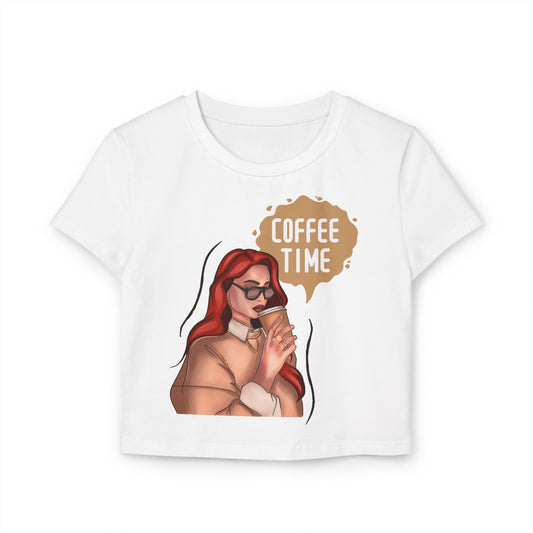 Coffee Time Women's Baby Tee, Cute Graphic T-Shirt, Coffee Lover Gift, Casual Outfit, Summer Essential