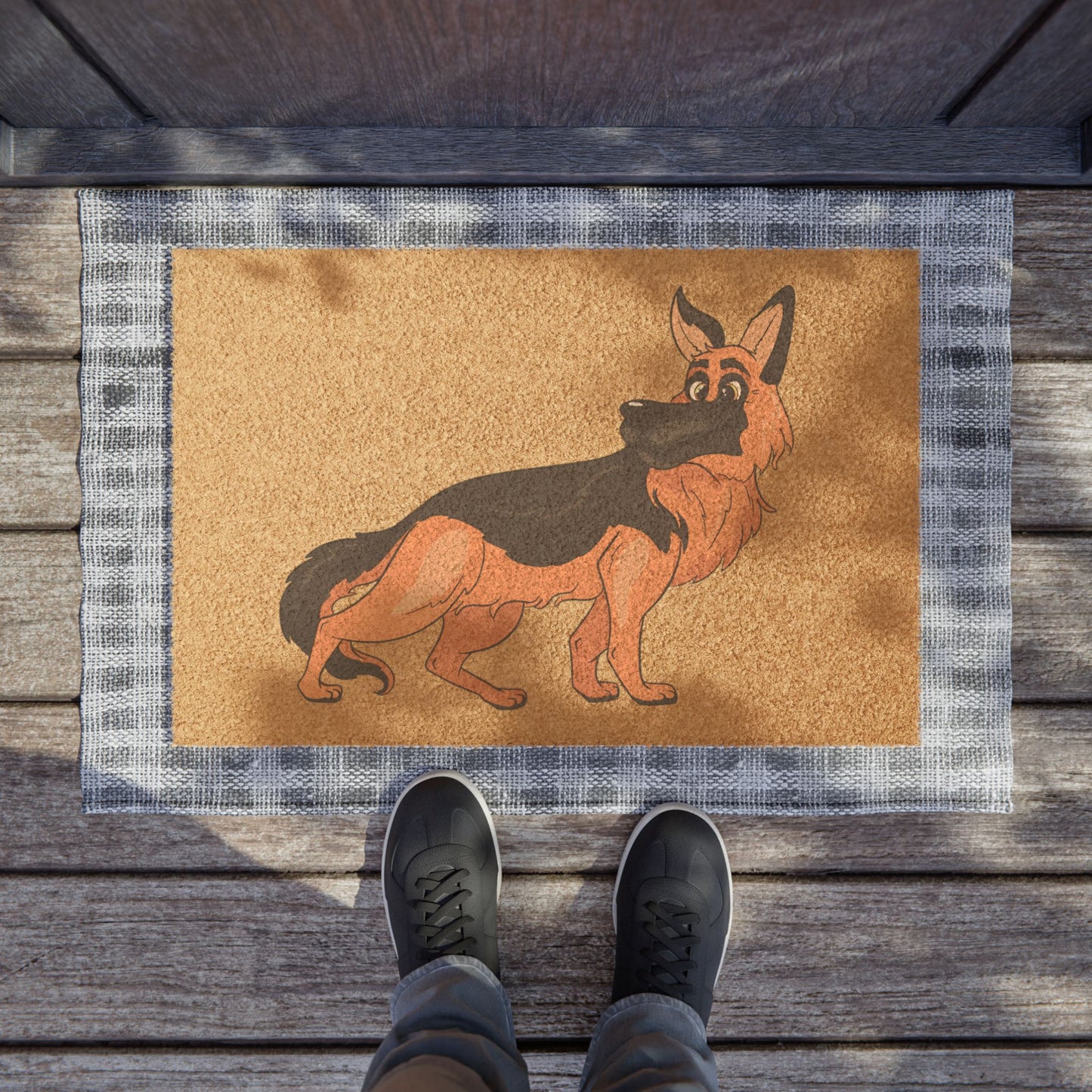 Dog Lovers Doormat Featuring a Cartoon German Shepherd Turning His Head