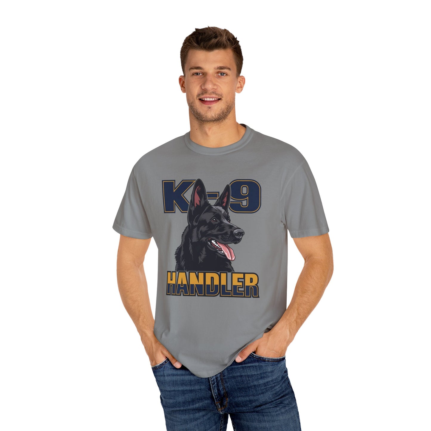 Black German Shepherd K-9 Handler T-Shirt, Garment-Dyed Unisex Tee for Dog Lovers