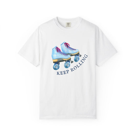 Keep Rolling Retro Roller Skates Tee, Vintage Skate T-shirt, Unisex Garment-Dyed Shirt, Fun Gift for Skating Lovers, Summer Apparel