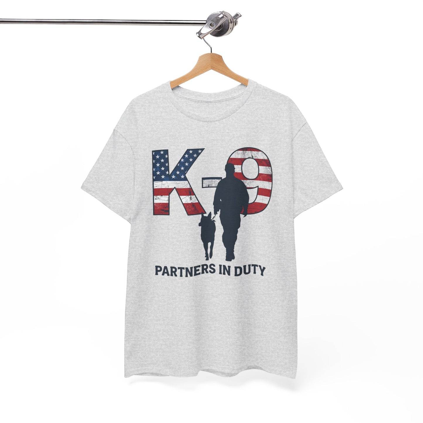 Patriotic K-9 T-Shirt - Partners in Duty Tee | Unisex Heavy Cotton Tee for Dog Lovers, Military Support, Gifts for Dog Handlers