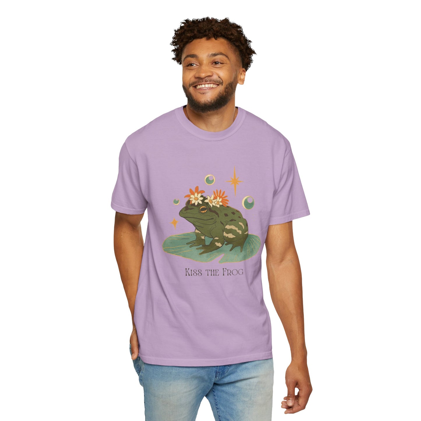 Kiss the Frog T-Shirt, Garment-Dyed Unisex Tee, Fun Gift for Nature Lovers, Cute Frog Graphic T-Shirt, Ideal for Casual Outings