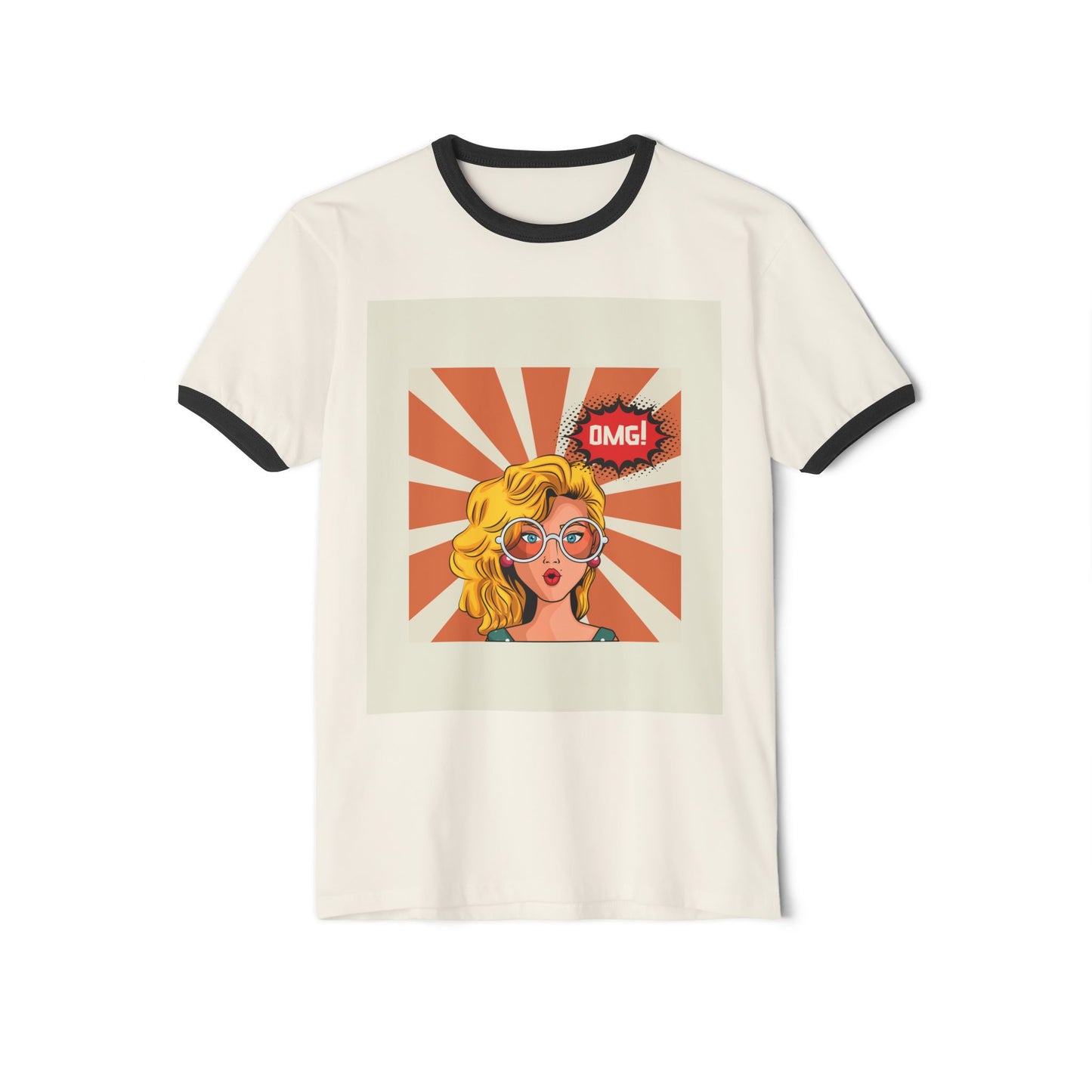 Vintage Graphic Ringer T-Shirt with ‘OMG!’ Design, Retro Cool Tee, Unisex Casual Wear, Gift for Her or Him, Trendy Apparel