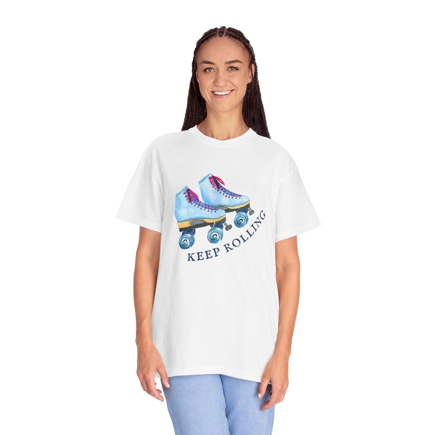 Keep Rolling Retro Roller Skates Tee, Vintage Skate T-shirt, Unisex Garment-Dyed Shirt, Fun Gift for Skating Lovers, Summer Apparel