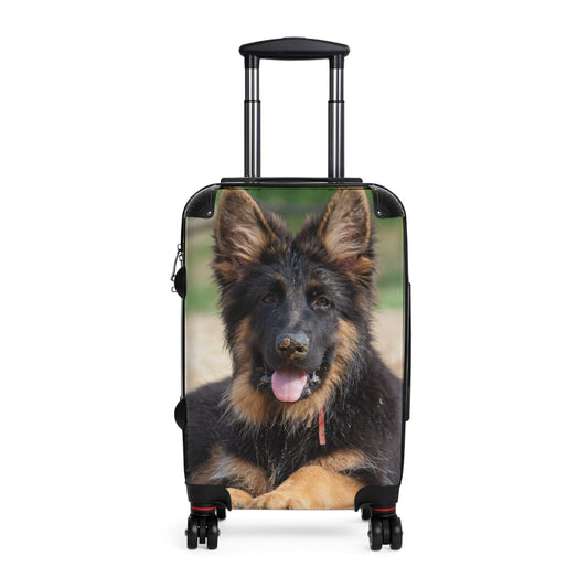 Dog Lover's Travel Suitcase Featuring a a Stunning German Shepherd Puppy Resting on the Sand