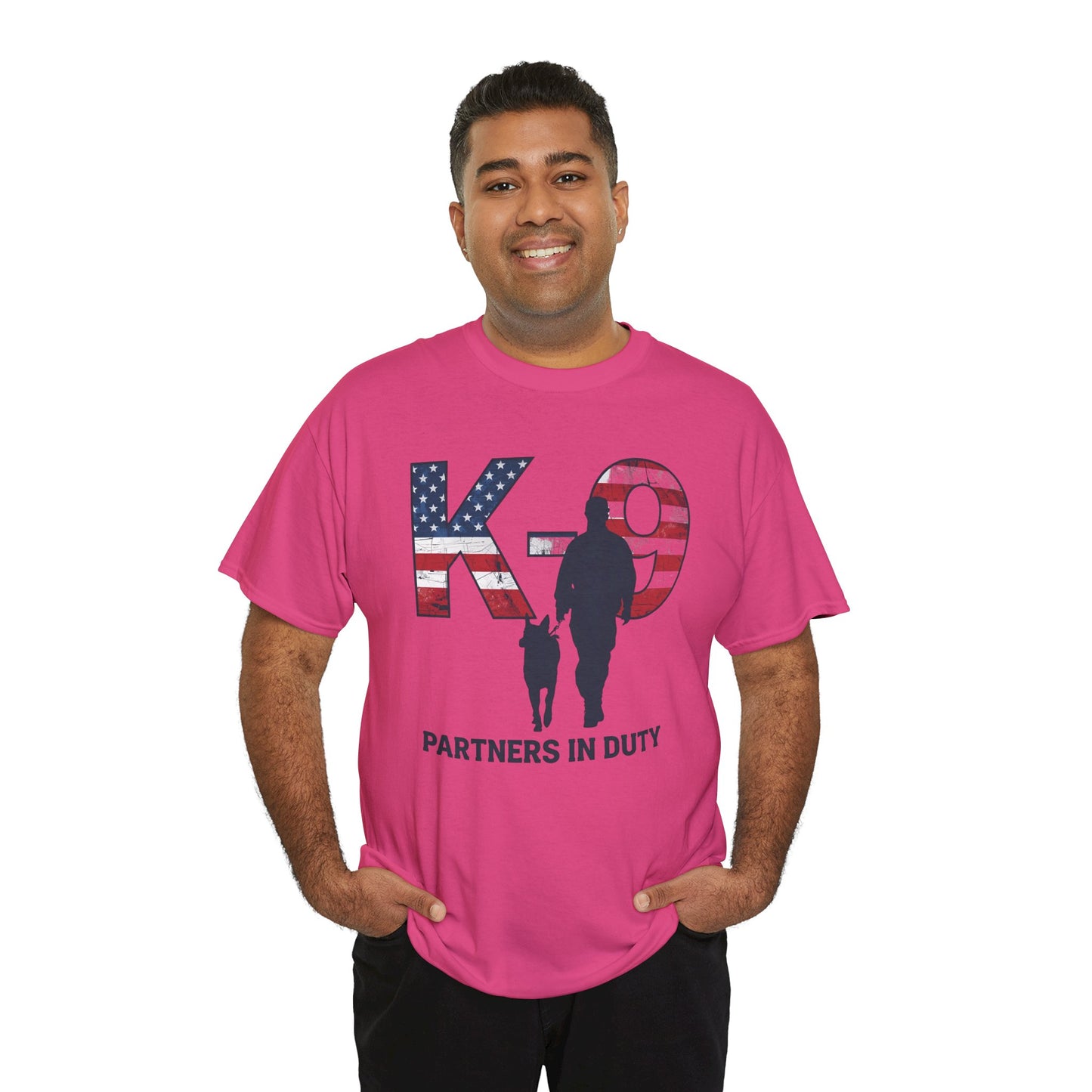 Patriotic K-9 T-Shirt - Partners in Duty Tee | Unisex Heavy Cotton Tee for Dog Lovers, Military Support, Gifts for Dog Handlers