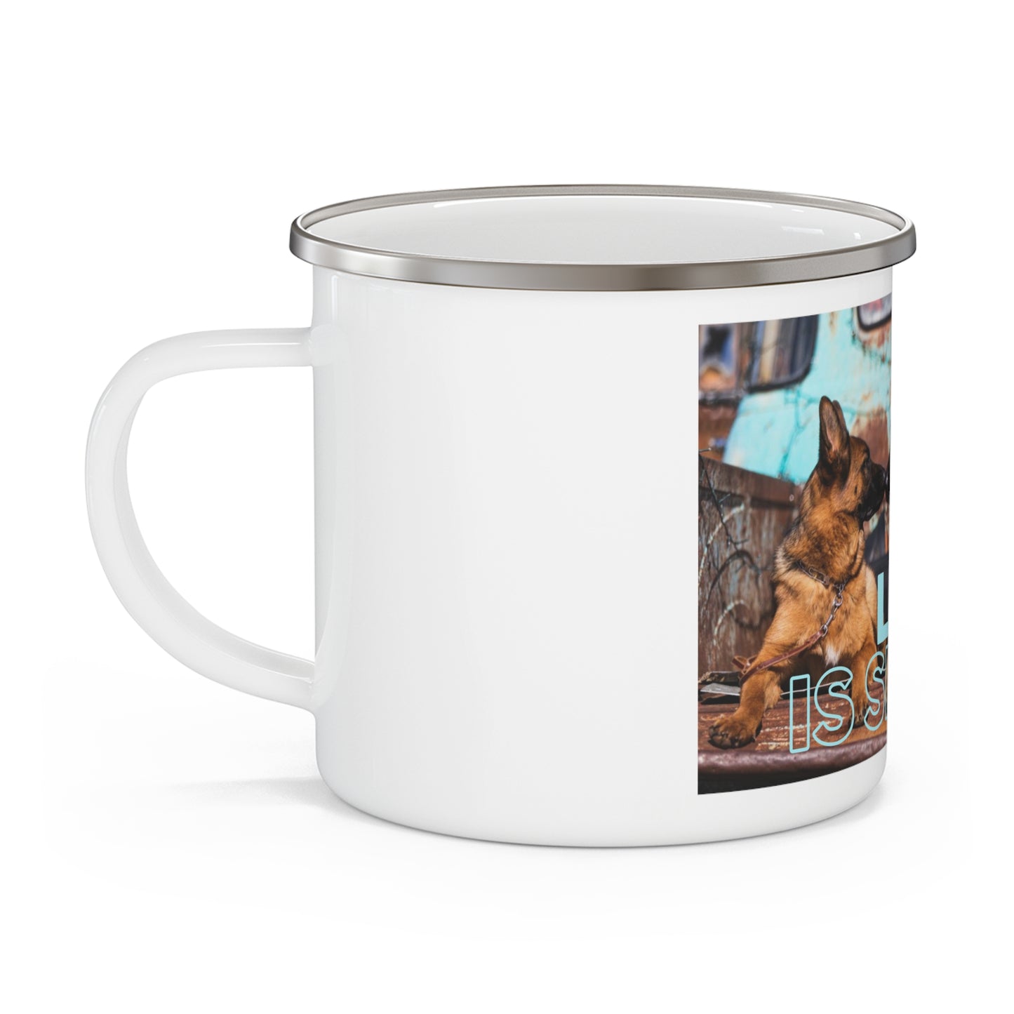 Life Is Simple Enamel Camping Mug - Perfect for German Shepherd Lovers, Outdoor Adventures & Cozy Gatherings