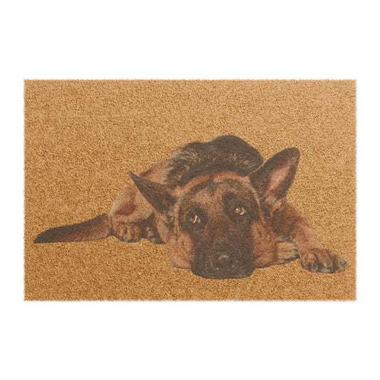 Custom German Shepherd Doormat Featuring a Sad German Shepherd Resting on the Floor